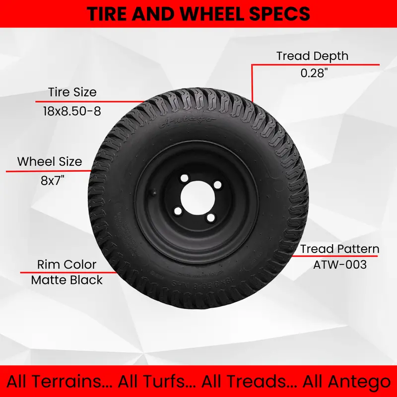 18X8.50-8 Turf Tire With 8X7 Matte Black Alloy Steel Wheel – Single Assembly For Golf Carts & Mowers 1