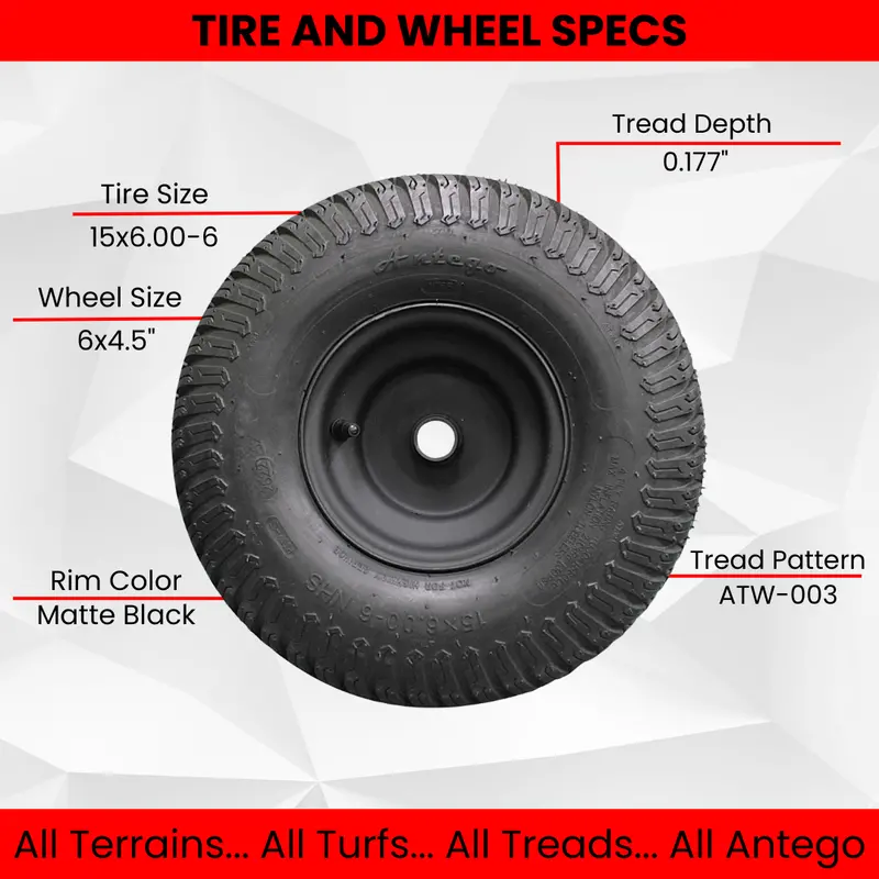Atw-003 Matte Black Turf Tire & Wheel Assembly – 15×6.00-6, 4-Ply, Universal Fit For Lawn And Garden Mowers (Single) 1