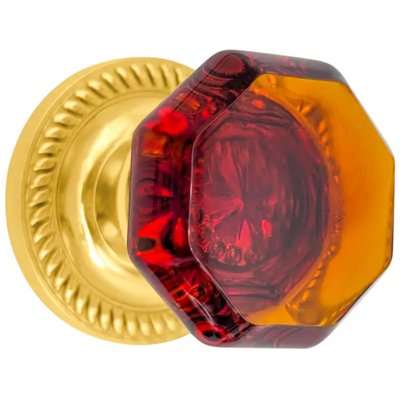 Georgian Roped Rosette Door Knobs With Amber Glass – Finish Choice 1
