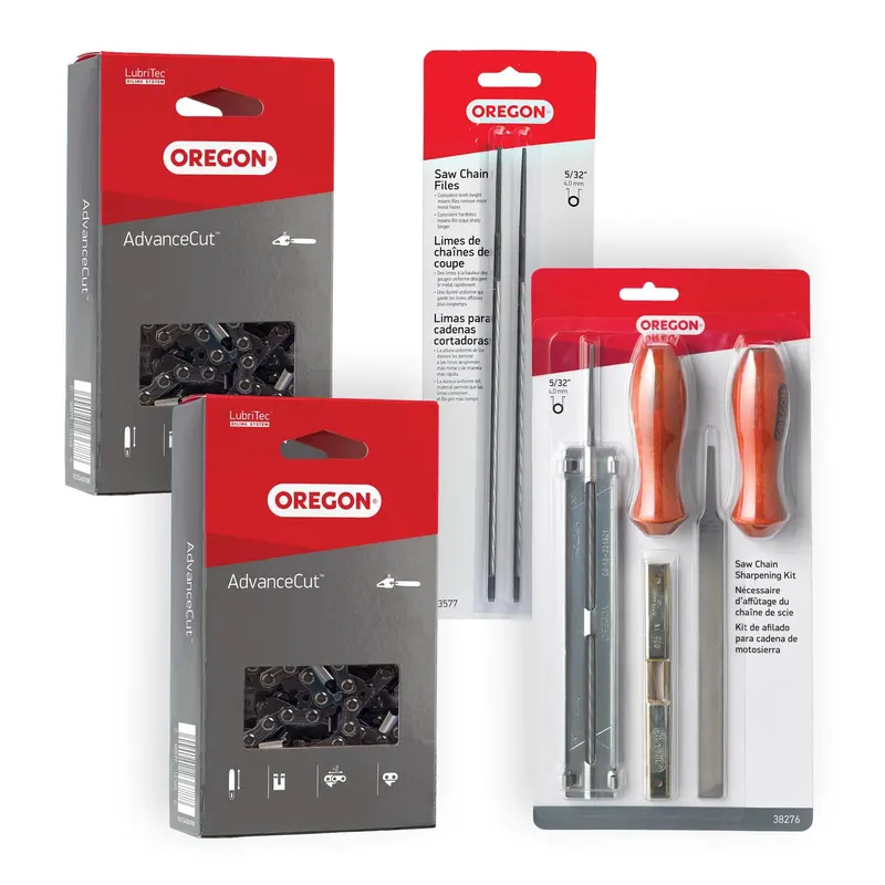 Oregon 5/32" Chainsaw Chain Sharpening Kit – Includes Two Round Files And Two 91Px33 Replacement Chains 1
